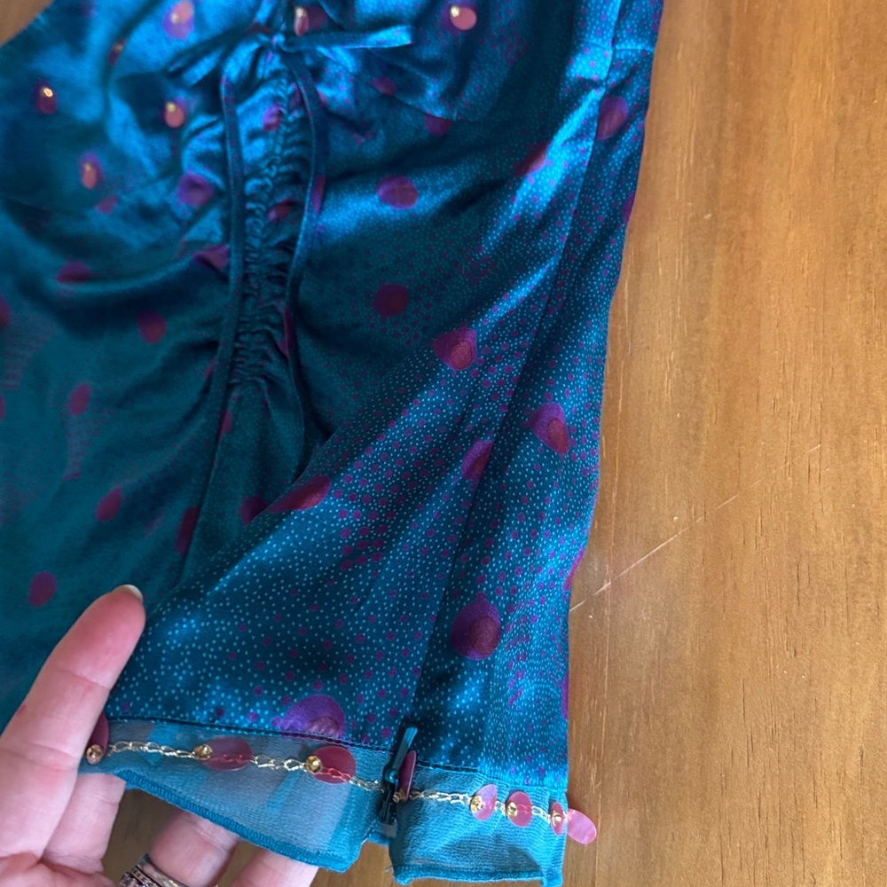 Vintage Laundry By Shelli Segal Blue tank with pink Accents medium side zip silk - Picture 5 of 9